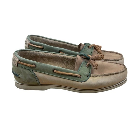 TIMBERLAND Brown AND Green SUEDE TOP-SIDER DECK BOAT SHOES WOMENS Size 8 M FLATS - Picture 6 of 12